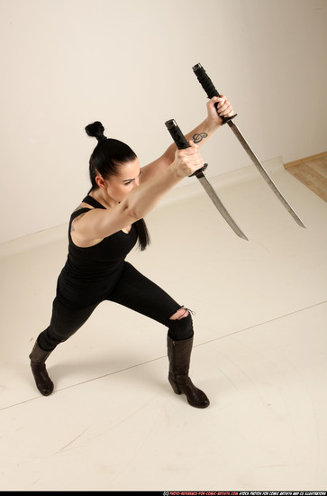 Woman Adult Athletic White Fighting with sword Standing poses Casual