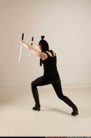 Woman Adult Athletic White Fighting with sword Standing poses Casual