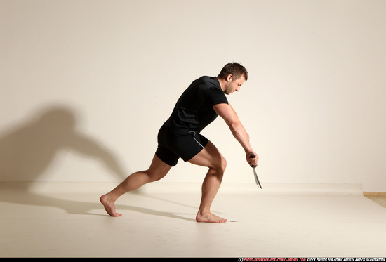 Man Adult Muscular White Fighting with sword Moving poses Sportswear