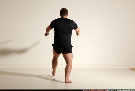 Man Adult Muscular White Fighting with sword Moving poses Sportswear