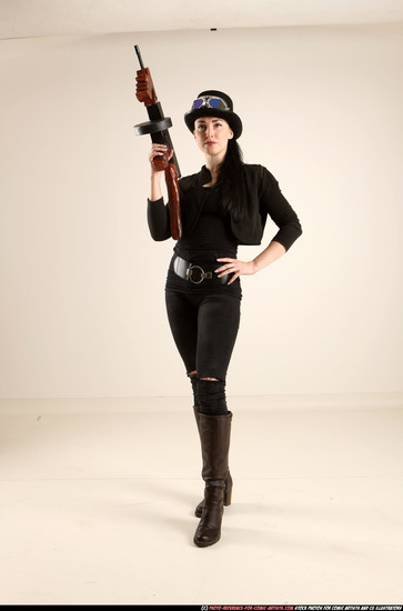 Woman Adult Athletic White Fighting with submachine gun Standing poses Casual