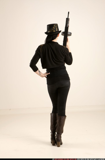 Woman Adult Athletic White Fighting with submachine gun Standing poses Casual