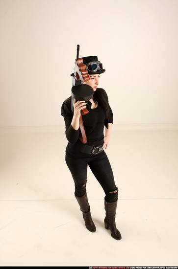 Woman Adult Athletic White Fighting with submachine gun Standing poses Casual