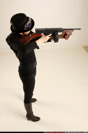 Woman Adult Athletic White Fighting with submachine gun Standing poses Casual