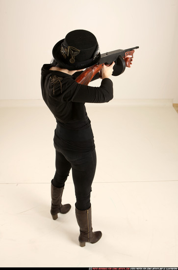 Woman Adult Athletic White Fighting with submachine gun Standing poses Casual