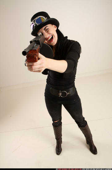 Woman Adult Athletic White Fighting with submachine gun Standing poses Casual