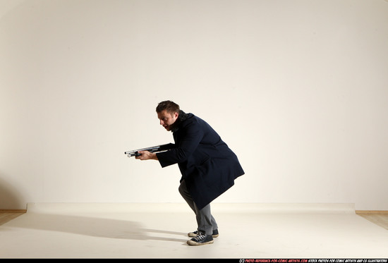 Man Adult Muscular White Moving poses Casual Fighting with shotgun