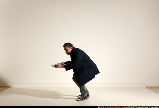 Man Adult Muscular White Moving poses Casual Fighting with shotgun