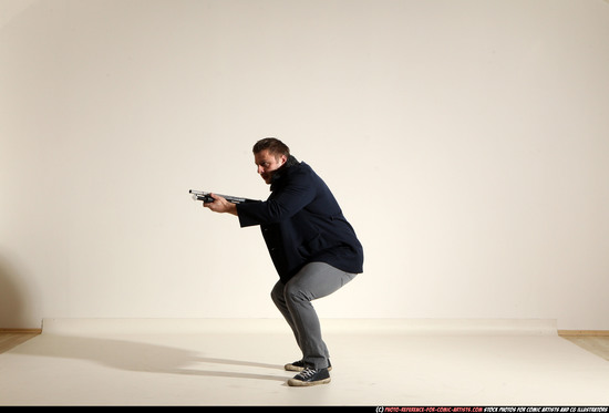 Man Adult Muscular White Moving poses Casual Fighting with shotgun