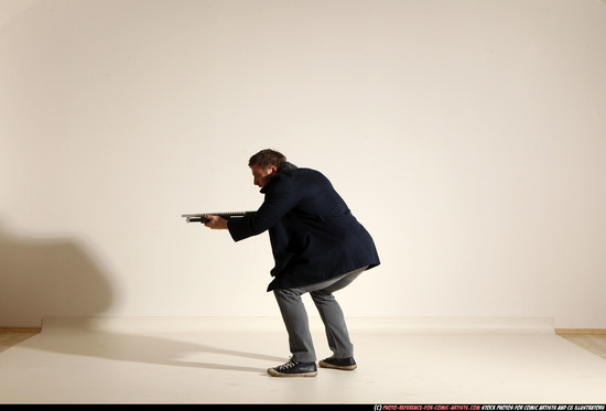 Man Adult Muscular White Moving poses Casual Fighting with shotgun