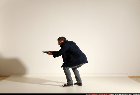 Man Adult Muscular White Moving poses Casual Fighting with shotgun