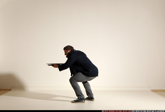 Man Adult Muscular White Moving poses Casual Fighting with shotgun