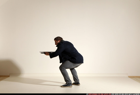 Man Adult Muscular White Moving poses Casual Fighting with shotgun