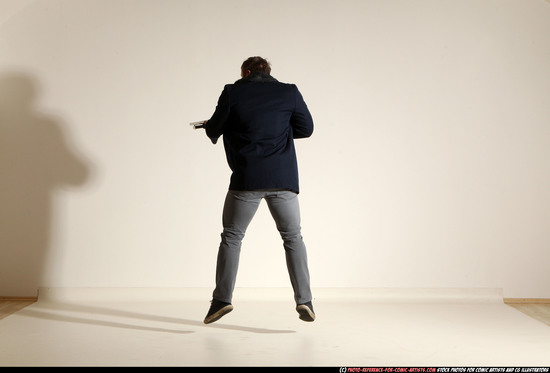 Man Adult Muscular White Moving poses Casual Fighting with shotgun