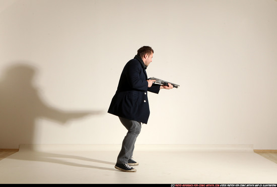 Man Adult Muscular White Moving poses Casual Fighting with shotgun