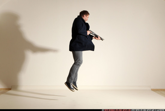 Man Adult Muscular White Moving poses Casual Fighting with shotgun