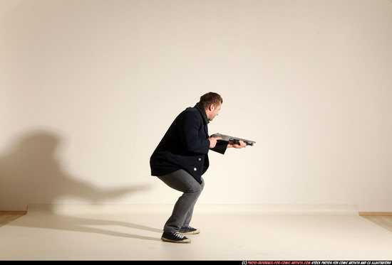 Man Adult Muscular White Moving poses Casual Fighting with shotgun