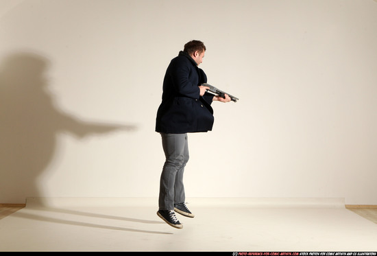 Man Adult Muscular White Moving poses Casual Fighting with shotgun