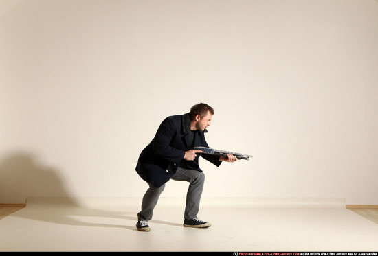 Man Adult Muscular White Moving poses Casual Fighting with shotgun