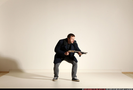 Man Adult Muscular White Moving poses Casual Fighting with shotgun