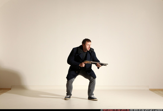 Man Adult Muscular White Moving poses Casual Fighting with shotgun