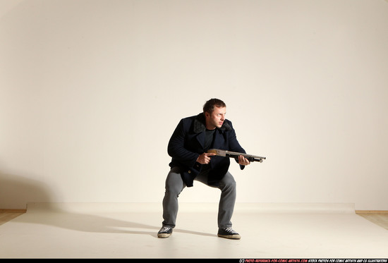 Man Adult Muscular White Moving poses Casual Fighting with shotgun