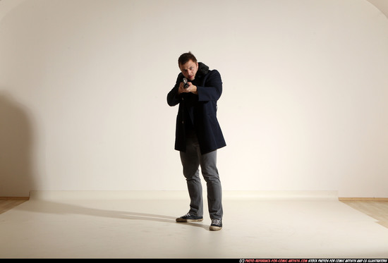 Man Adult Muscular White Moving poses Casual Fighting with shotgun