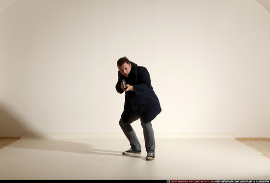 Man Adult Muscular White Moving poses Casual Fighting with shotgun