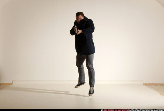 Man Adult Muscular White Moving poses Casual Fighting with shotgun