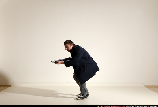 Man Adult Muscular White Moving poses Casual Fighting with shotgun