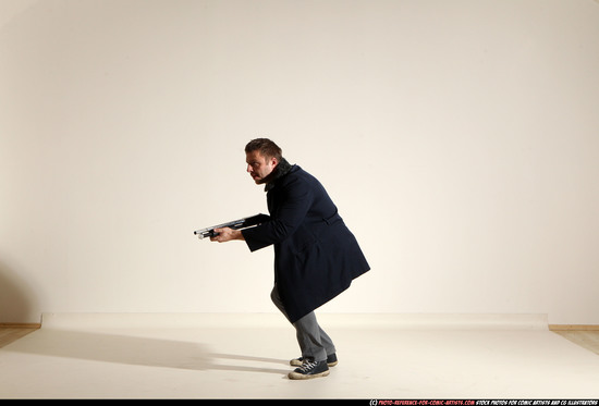 Man Adult Muscular White Moving poses Casual Fighting with shotgun