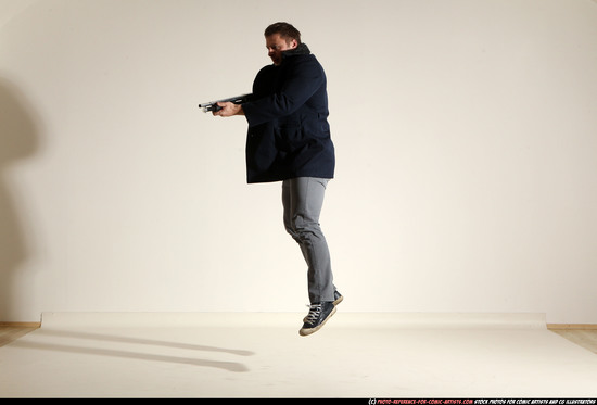 Man Adult Muscular White Moving poses Casual Fighting with shotgun