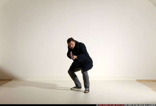 Man Adult Muscular White Moving poses Casual Fighting with shotgun