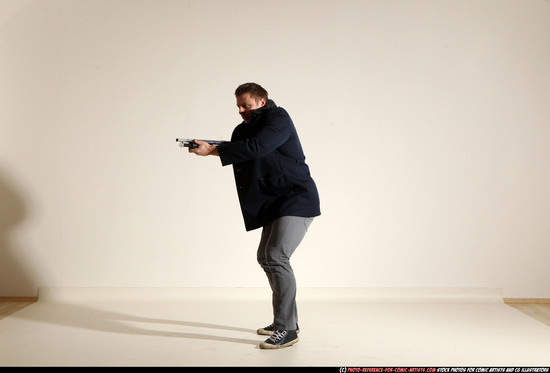 Man Adult Muscular White Moving poses Casual Fighting with shotgun