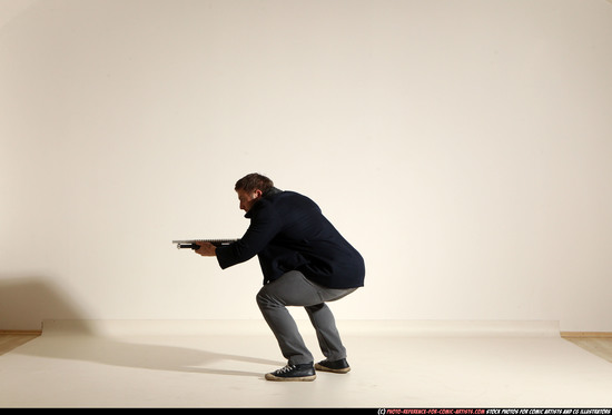 Man Adult Muscular White Moving poses Casual Fighting with shotgun