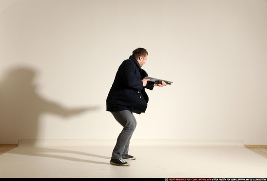 Man Adult Muscular White Moving poses Casual Fighting with shotgun