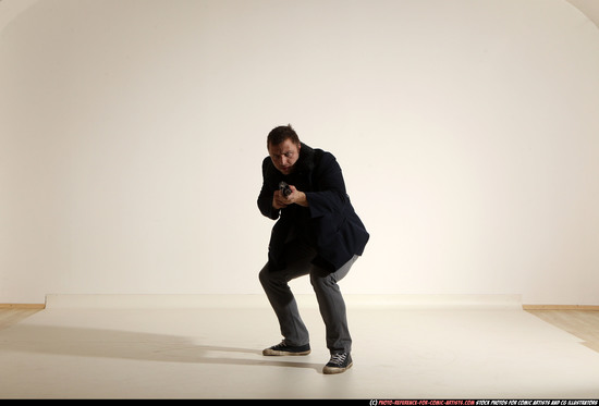 Man Adult Muscular White Moving poses Casual Fighting with shotgun