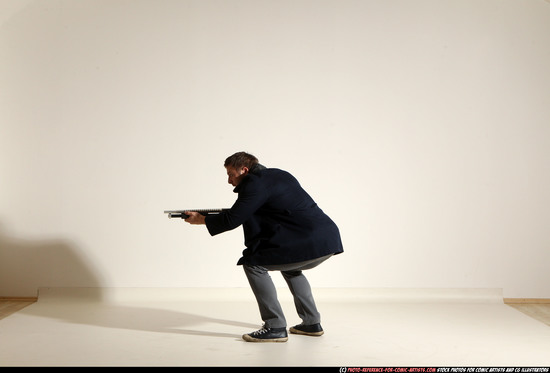 Man Adult Muscular White Moving poses Casual Fighting with shotgun