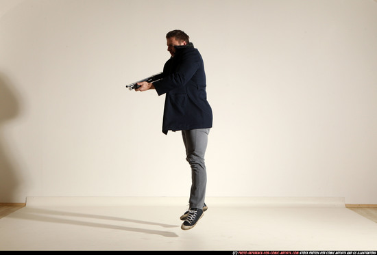 Man Adult Muscular White Moving poses Casual Fighting with shotgun