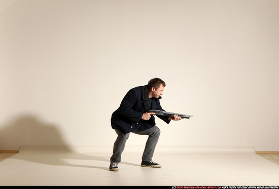 Man Adult Muscular White Moving poses Casual Fighting with shotgun