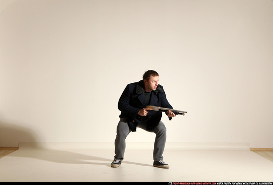 Man Adult Muscular White Moving poses Casual Fighting with shotgun