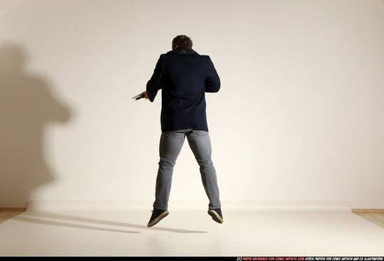 Man Adult Muscular White Moving poses Casual Fighting with shotgun