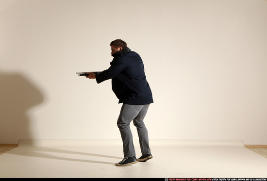 Man Adult Muscular White Moving poses Casual Fighting with shotgun