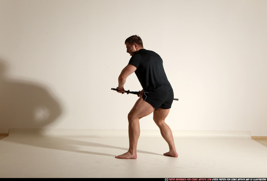 Man Adult Muscular White Fighting with sword Moving poses Sportswear