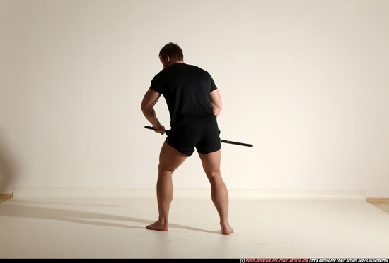 Man Adult Muscular White Fighting with sword Moving poses Sportswear