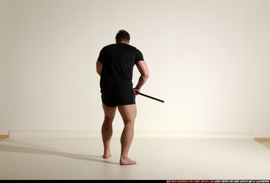 Man Adult Muscular White Fighting with sword Moving poses Sportswear