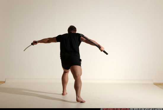 Man Adult Muscular White Fighting with sword Moving poses Sportswear