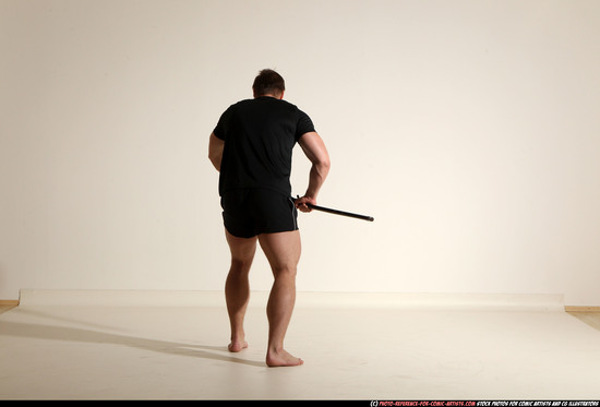 Man Adult Muscular White Fighting with sword Moving poses Sportswear