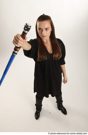 Woman Adult Average White Fighting with sword Standing poses Coat