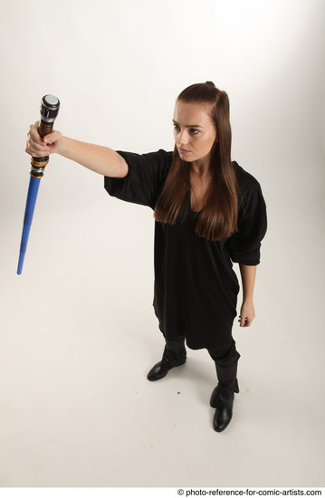 Woman Adult Average White Fighting with sword Standing poses Coat